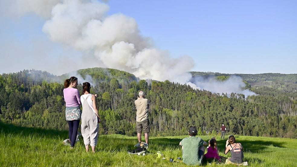 Rauch steigt aus einem Waldgebiet im Nationalpark Böhmische Schweiz auf. Foto: Hájek Ondøej/CTK/dpa