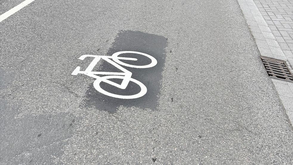 Auf der Fahrbahn sind immer wieder Piktogramme aufgezeichnet, die an die Fahrradstraße erinnern sollen. Foto: Rebecca Kresse