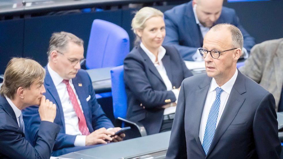 AfD-Chefin Alice Weidel im Wartestand: Ein Jahr nach Amtsantritt haben Friedrich Merz und seine Koalition zu wenig entschieden und zu viel öffentlich gestritten. Foto: Christoph Soeder/dpa