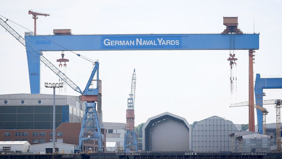 TKMS und German Naval Yards teilen sich eine Werftfläche in Kiel. (Archivbild) Foto: Christian Charisius