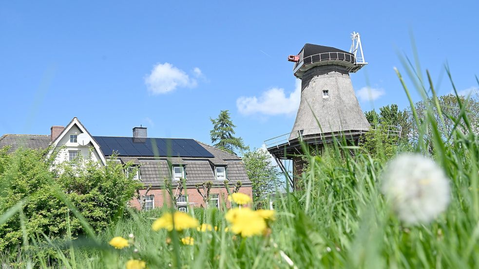 Die Mühle in Uttum: Vor 80 Jahren ist Harmine Lübbers hier zur Welt gekommen. Fotos: Heinz Wagenaar