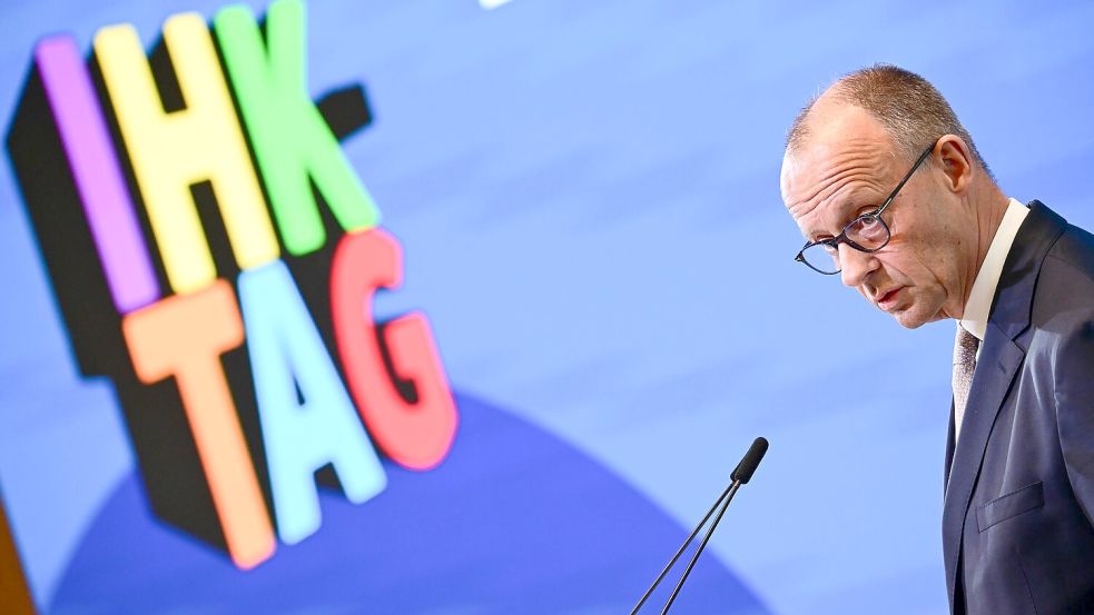 Zwei klare Ansagen macht Merz beim IHK-Tag mit Blick auf die anstehende Steuerreform. Foto: Sebastian Gollnow