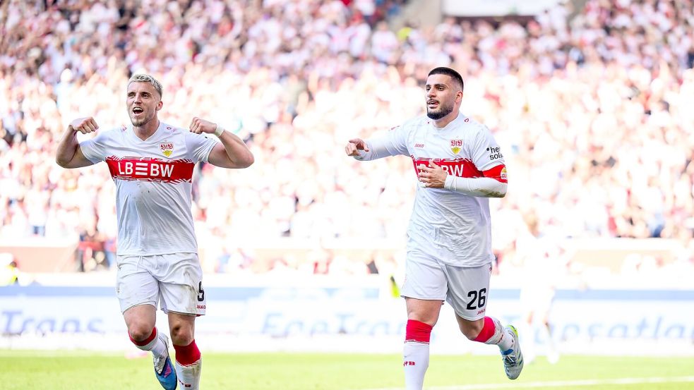 Ermedin Demirovic (l.) zeigte bei Stuttgarts Sieg gegen Leverkusen eine starke Leistung. Foto: Tom Weller