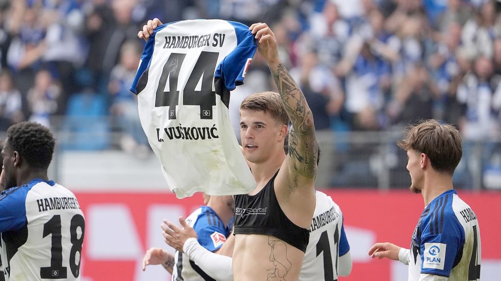Abschied mit Tor: HSV-Verteidiger Luka Vuskovic. Foto: Marcus Brandt