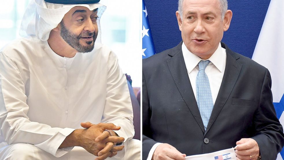 Der emiratische Präsident Mohammed bin Sajid (l) und der israelische Ministerpräsident Benjamin Netanjahu. (Archivbild) Foto: Debbi Hill/Pool UPI/AP/dpa