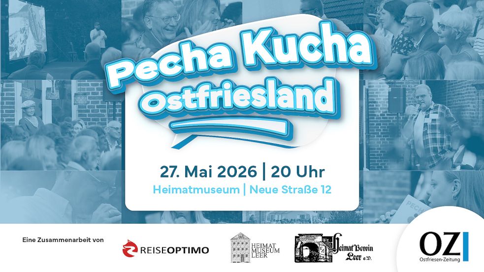 Im Mai findet die nächste Pecha-Kucha-Veranstaltung im Innenhof des Heimatmuseums in Leer statt. Grafik: Kirsten Schüür