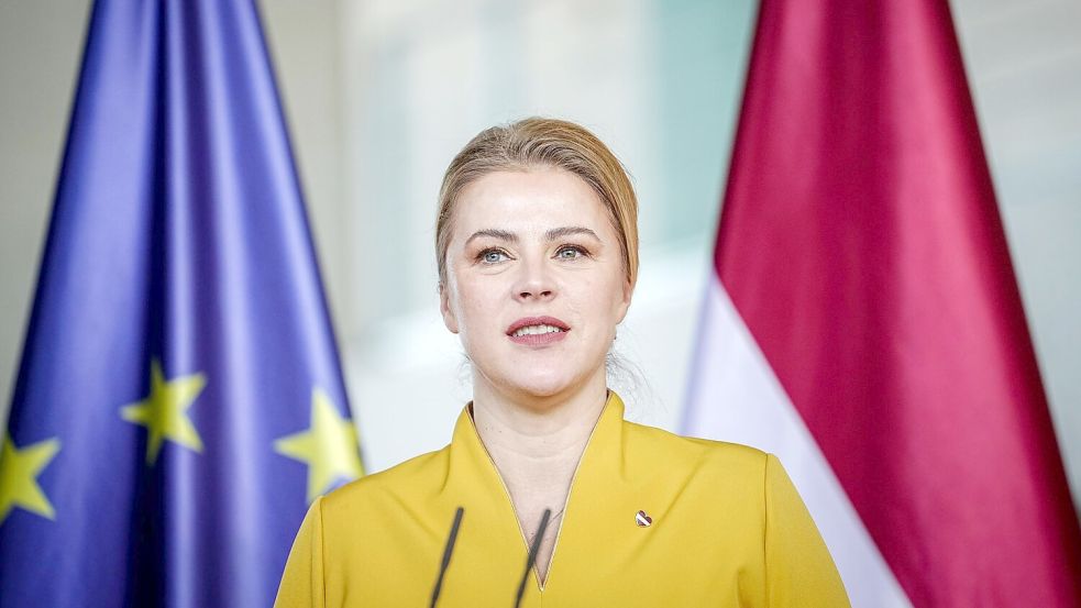 Siliņa bei einer Pressekonferenz (Archivbild). Foto: Kay Nietfeld/dpa