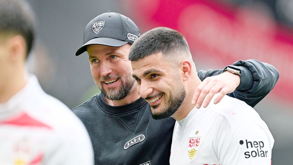 Wollen die Bayern ärgern: VfB-Coach Sebastian Hoeneß und Torjäger Deniz Undav. (Archivbild) Foto: Uwe Anspach