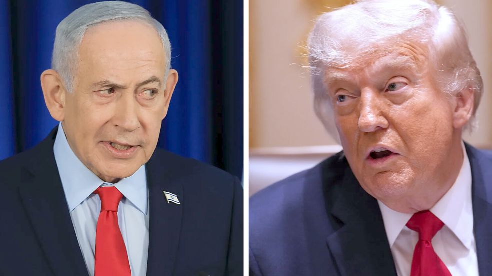 US-Präsident Donald Trump hat bestätigt, dass er sich mit dem israelischen Ministerpräsidenten Benjamin Netanjahu heftig gestritten hat. Foto: Links: dpa/Pool Reuters/Ronen Zvulun, rechts: dpa/AP/Jacquelyn Martin, Collage: Grafikgenerator/Lukas Weinandy