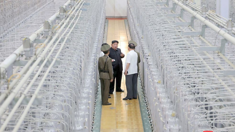 Nordkoreas Machthaber Kim lässt sich gern vor eindrucksvollen Kulissen fotografieren. (Archivfoto) Foto: Uncredited/KCNA/KNS/dpa