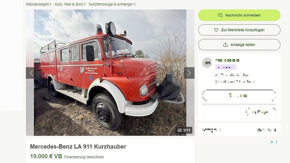 Die „Use Emma“ wurde mehrere Wochen lang für einen Verkaufswert von 19.000 Euro angeboten. Mittlerweile hat der Verkäufer den Preis auf 15.000 Euro reduziert. Foto: Henrik Zein