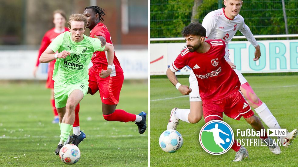 GW Firrel (links Tristan Darsow) möchte am Sonntag die Hürde TuRa Westrhauderfehn (rechts Daoud Jajan) nehmen. Beide Teams treffen in der neuen Saison auch in der Liga aufeinander. Fotos: Jens Doden, Hans Damm
