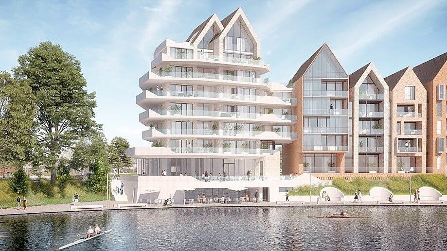 In Richtung Ledastraße soll ein größeres Haus mit Gastronomie an der Promenade gebaut werden. Illustration: Architekturbüro Eden