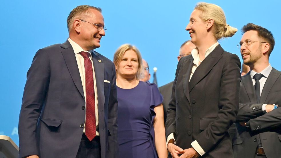 Das Spitzen-Duo Tino Chrupalla und Alice Weidel wird erneut bestätigt. Foto: Katharina Kausche