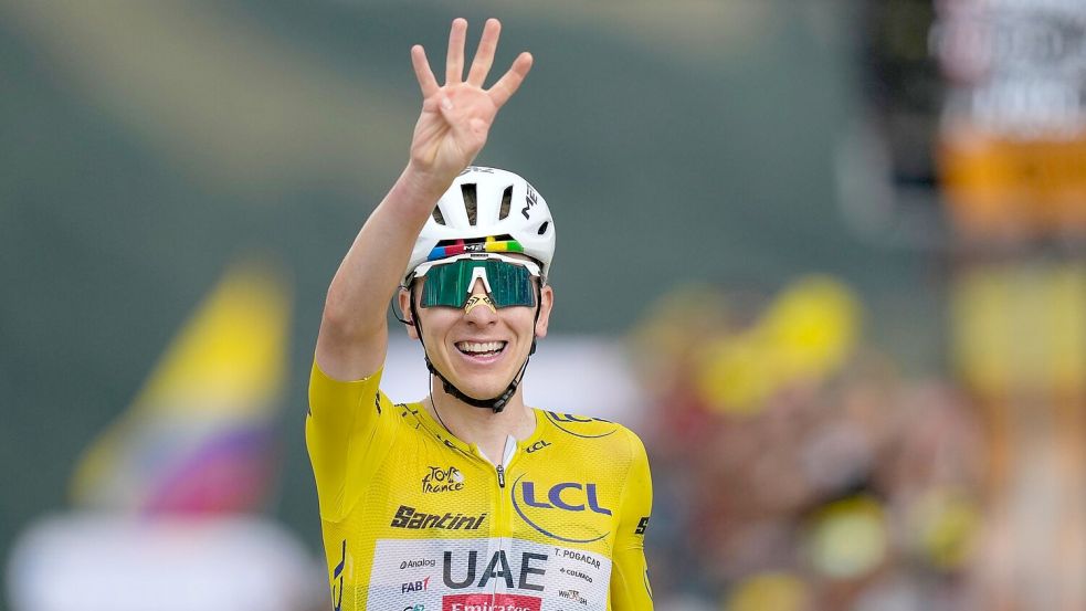 Tadej Pogacar gewinnt bereits seine vierte Etappe bei der Tour 2026. Foto: Mosa’ab Elshamy