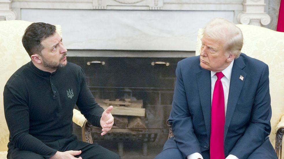 Zu Beginn von Trumps zweiter Amtszeit eskalierte ein Besuch Selenskyjs im Oval Office. (Archivbild) Foto: Mystyslav Chernov/AP/dpa