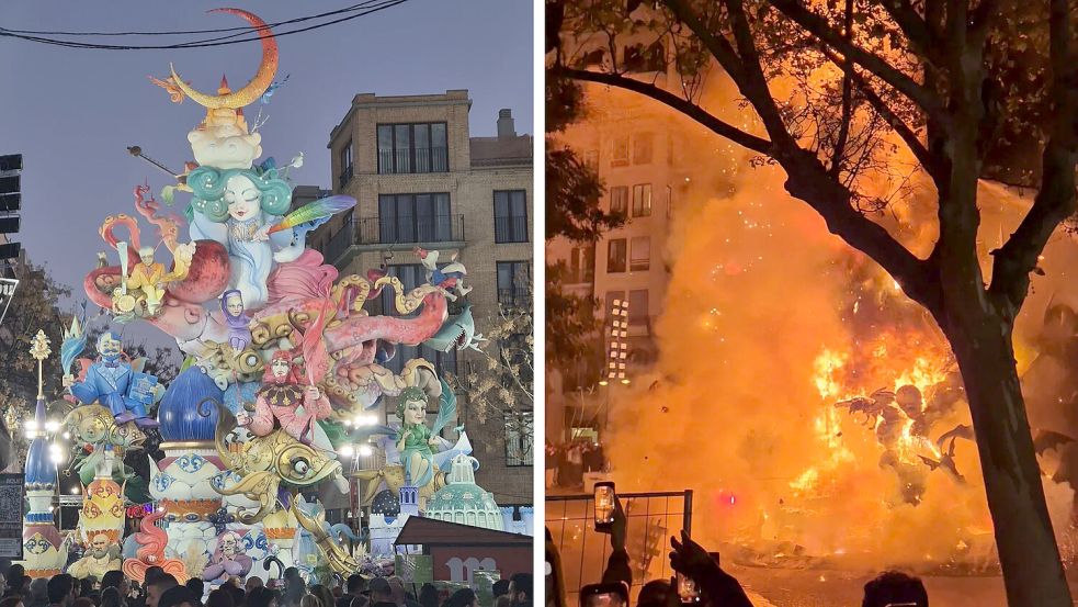 Zu den valencianischen Fallas werden in der ganzen Region hunderte kunstvolle Installationen aufgebaut, die ebenfalls Fallas heißen. Nach knapp einer Woche werden alle verbrannt. Foto: Schildt, Anna-Lena