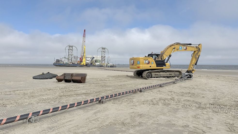 Die Amprion-Baustelle am Nordstrand von Norderney. Hier kommt die Leitungen von Offshore-Windparks an Land. Foto: Amprion GmbH