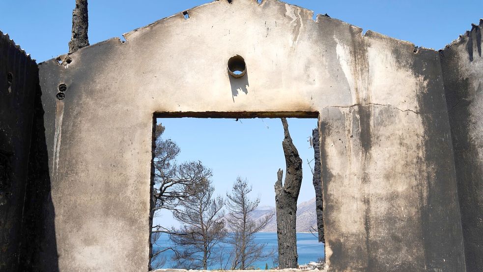 Urlaubsparadies abgebrannt: Schätzungsweise 10.000 Einwohner und Urlauber mussten die Region wegen der Brände verlassen. Foto: Petros Giannakouris