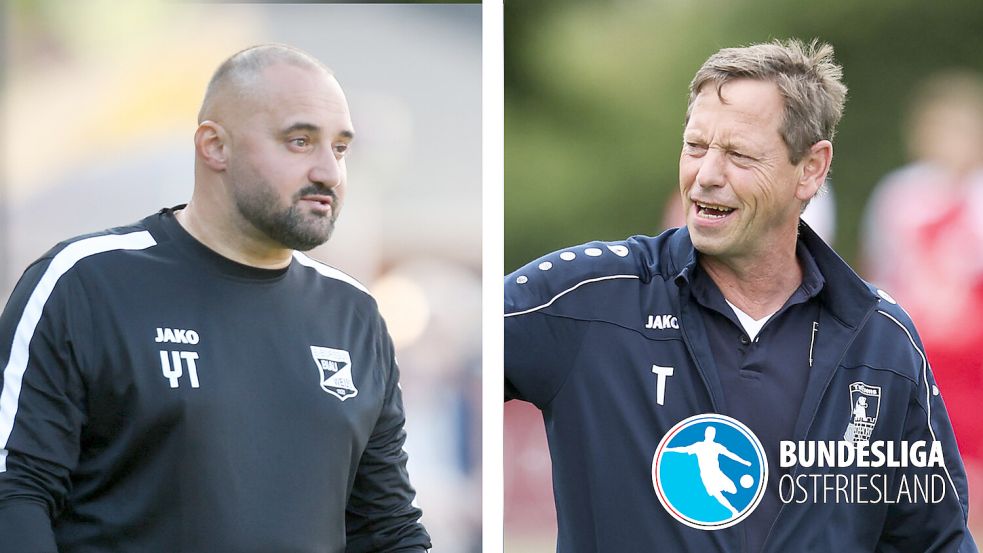 Die Trainer Yasin Turan (links) und Ralf Backhaus hoffen auf einen Dreier. Foto/Collage: Doden/Emden/Malchus