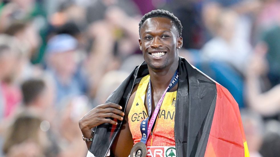 Owen Ansah konnte trotz der drohenden Sperre nach Bronze bei der EM lächeln. Foto: Sven Hoppe