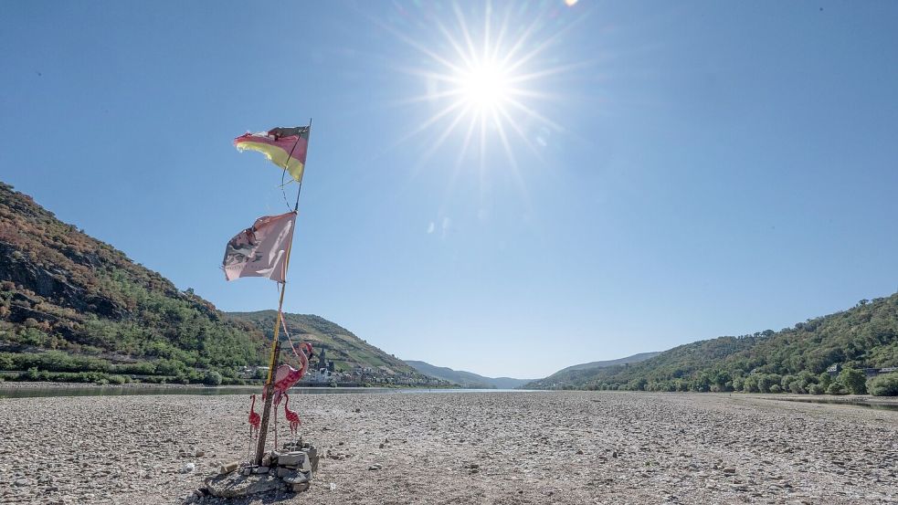In Rheinland-Pfalz zeigt sich das ausgetrocknete Flussbett des Rheins. Foto: Boris Roessler