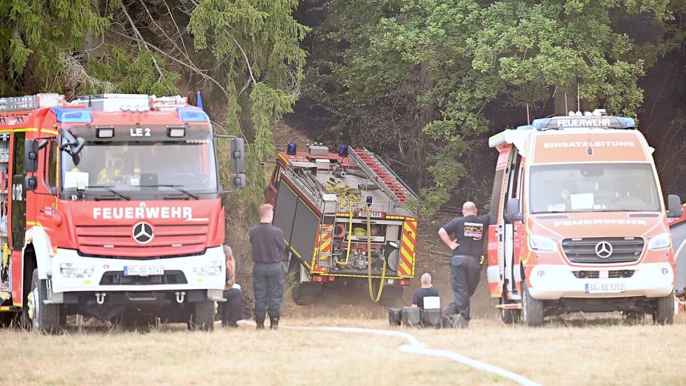 Die Feuerwehr ist beim Waldbrand im Einsatz. Foto: Federico Gambarini/dpa