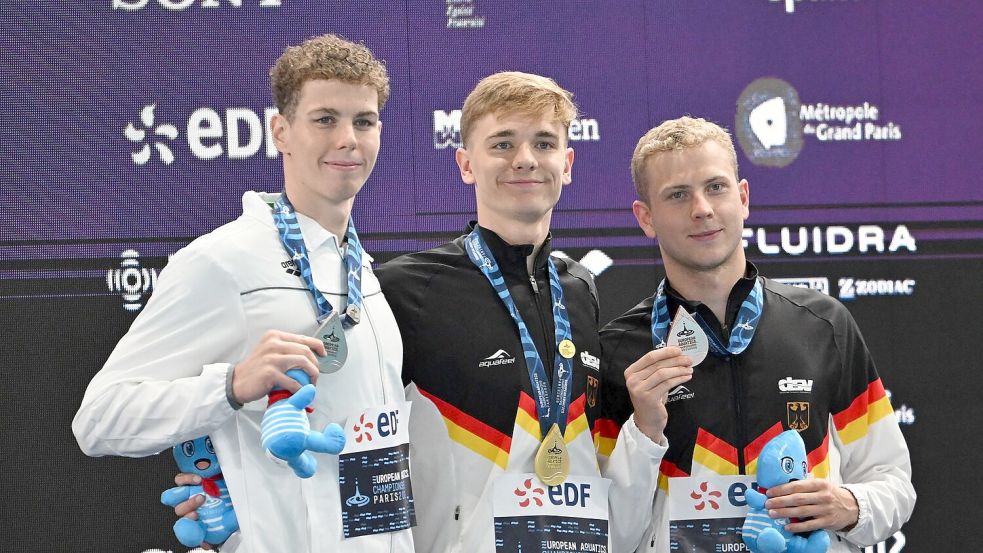 Johannes Liebmann (M) und Oliver Klemet (r) sind Konkurrenten und Freunde. Foto: Emma Da Silva
