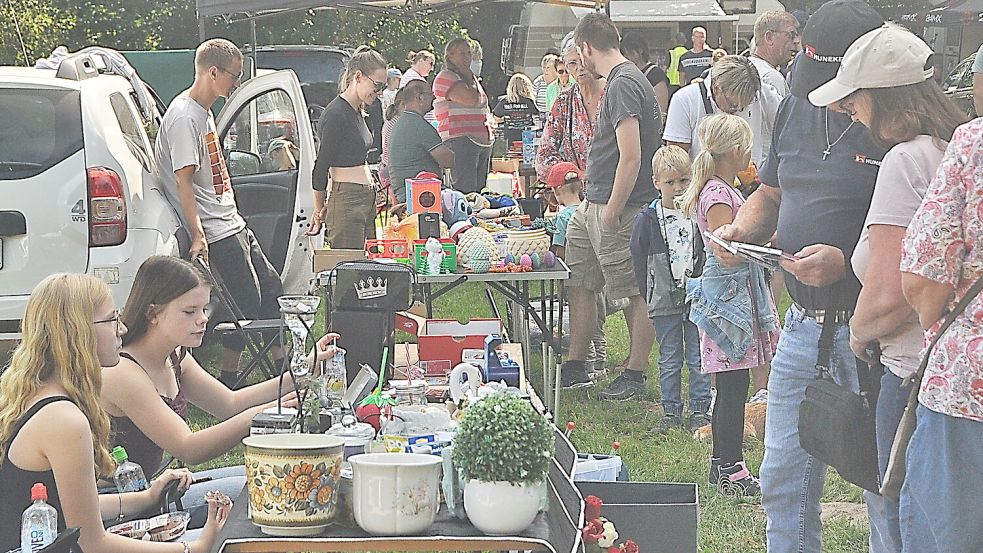Beim Flohmarkt konnten Privatleute gebrauchte Dinge anbieten. Besucherinnen und Besucher stöberten an den Ständen. Foto: Bodo Wolters
