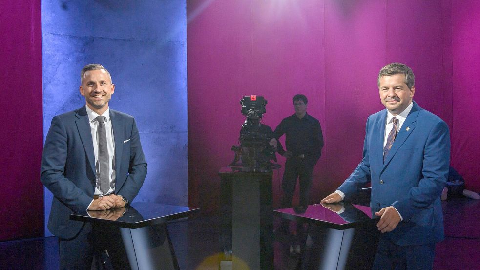 TV-Duell: Ulrich Siegmund, Spitzenkandidat der AfD, und Sven Schulze, Ministerpräsident von Sachsen-Anhalt. Foto: Klaus-Dietmar Gabbert/dpa