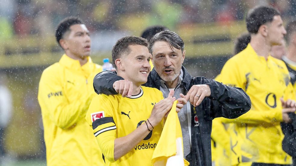 Mit Konstantinos Karetsas (l) konnte Niko Kovac sehr zufrieden sein. Foto: Fabian Strauch
