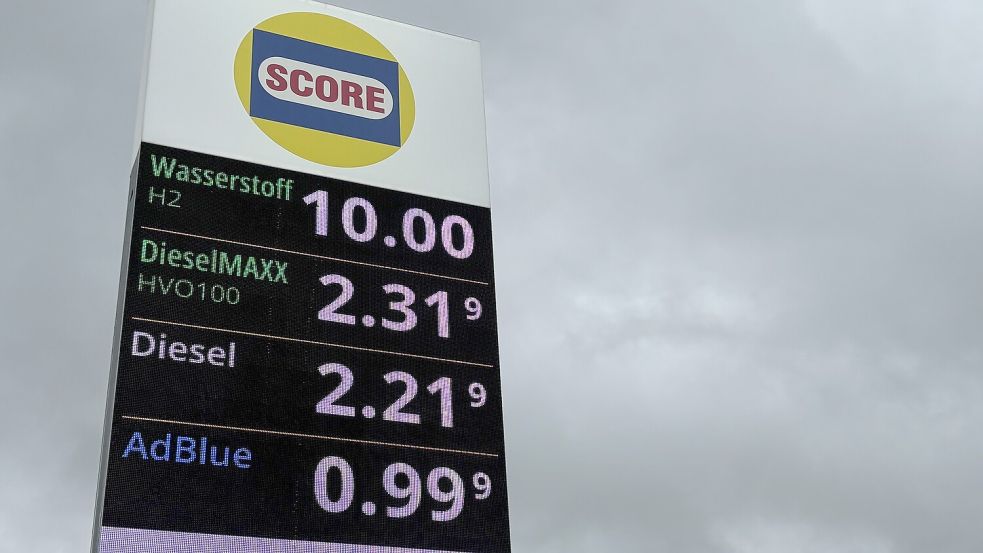 Teurer geht’s nicht: Wasserstoff kostet an der Score-Tankstelle in Roffhausen aktuell 10 Euro pro Kilo. Foto: Imke Oltmanns