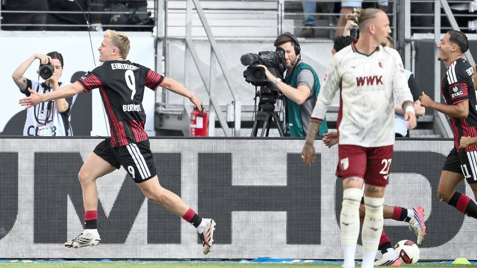 Jonathan Burkardt traf für Eintracht Frankfurt zur frühen Führung. Foto: Florian Wiegand