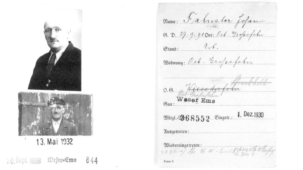 Johann Fahnster war DAF-Betriebsobmann im Wiesmoorer Kraftwerk und NSDAP-Ortsgruppenleiter in Ostgroßefehn. In seiner Entnazifizierungsakte heißt es, er sei von allen gefürchtet worden. Foto: NSDAP-Mitgliederkartei