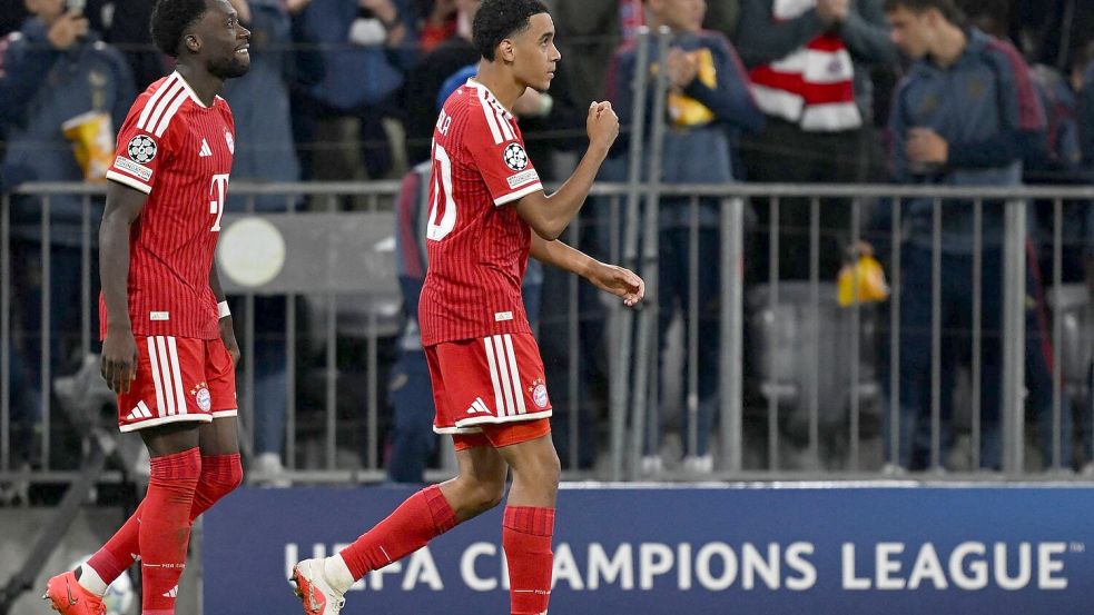 Jawoll! Jamal Musiala ballt nach seinem Tor die Faust. Foto: Sven Hoppe/dpa