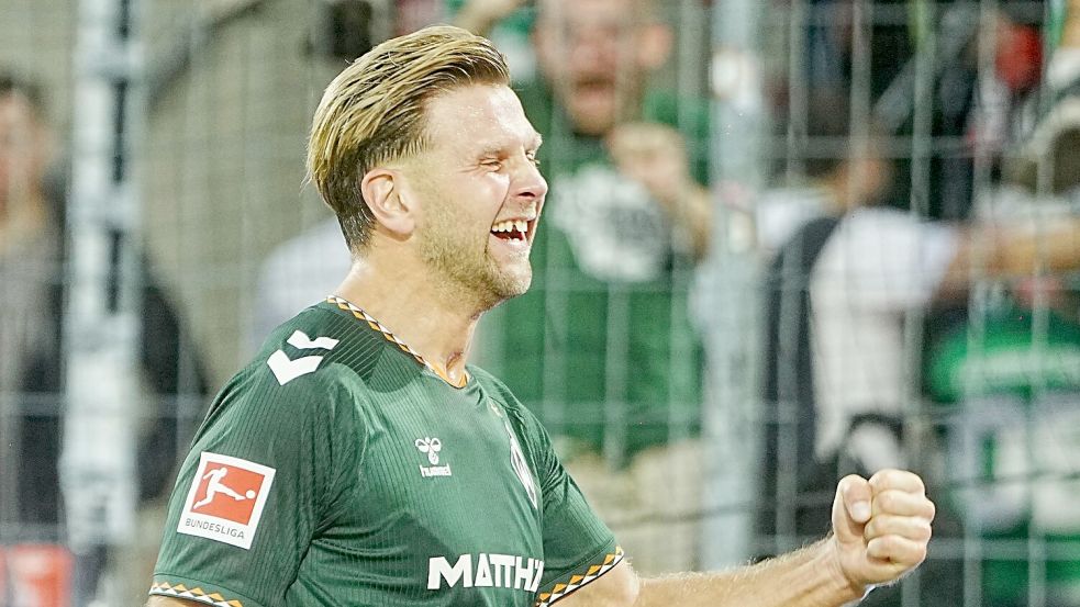 Bremens Niclas Füllkrug jubelt über den Ausgleich. Foto: Thomas Frey