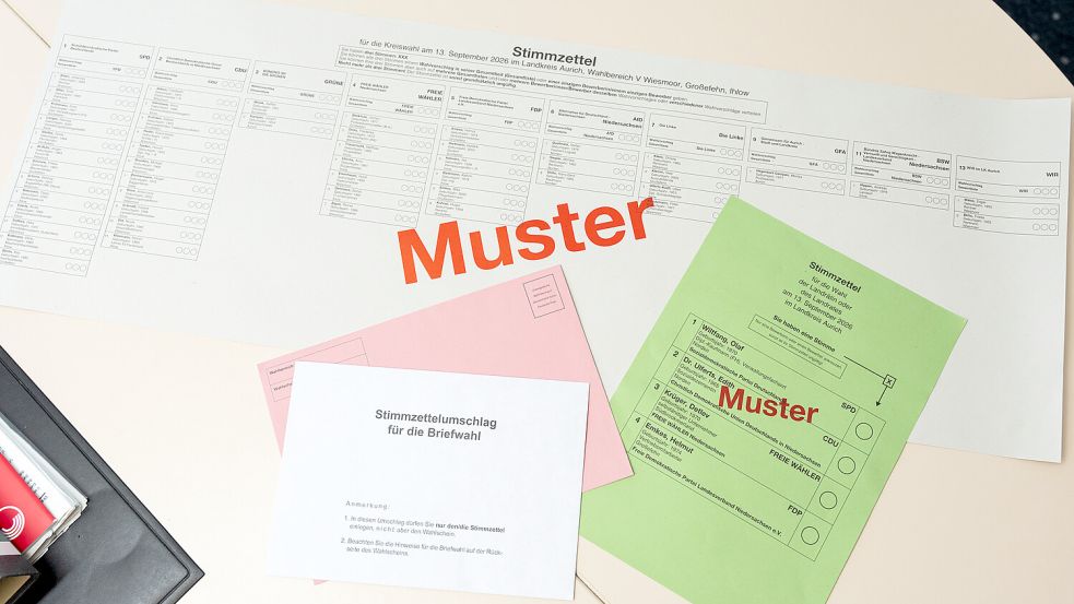 So sahen die Stimmzettel für die Landrats- und die Kreistagswahl im Landkreis Aurich aus. Foto: Landkreis Aurich
