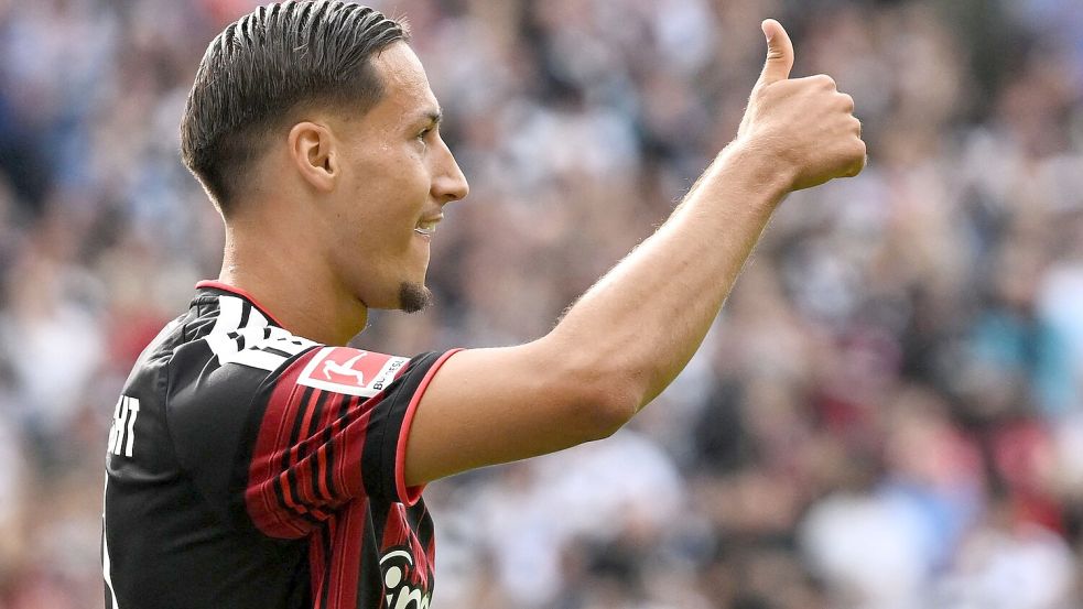 Younes Ebnoutalib hat für Frankfurt in dieser Saison vier Bundesliga-Tore erzielt. (Archivbild)  Foto: Florian Wiegand/dpa