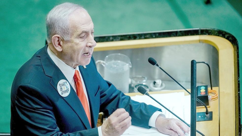 Netanjahu bei der UN-Generaldebatte im vergangenen Jahr. (Archivbild) Foto: Kay Nietfeld/dpa