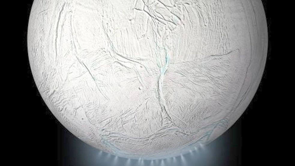 Der Saturnmond Enceladus ist von Eis bedeckt. (computergenerierte Darstellung) Foto: Nasa/dpa