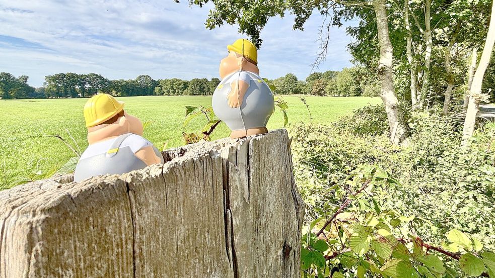 Bis jetzt sind nur Miniatur-Bauarbeiter vor Ort: Das geplante Wohngebiet liegt zwischen Weidenweg und Mettjeweg. Foto: Klaus Ortgies