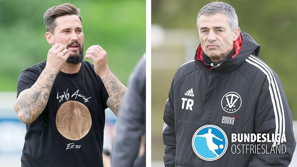 Aurichs Trainer Daniel Franziskus (links) tritt am Sonntag mit der SpVg gegen den TV Bunde und Coach Frank Winkler an. Fotos: Archiv