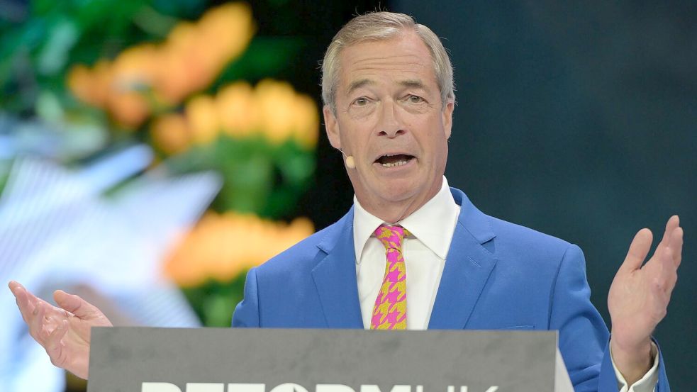 Der Vorsitzende von Reform UK, Nigel Farage, soll den Ermittlern zufolge auch ein mögliches Anschlagsziel gewesen sein. (Archivbild) Foto: Thomas Krych/AP/dpa