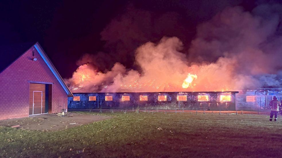 Ein Schweinestall in Vordersten Thüle wurde in der Nacht zu Freitag bei einem Großbrand zerstört. Foto: Jens Kotte/Feuerwehr