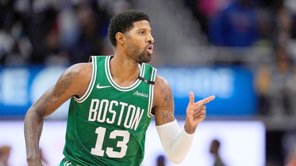 Ganz starkes Debüt für die Celtics: Paul George kam auf 38 Punkte. Foto: Paul Sancya/AP/dpa
